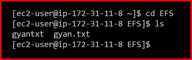 Picture showing the file created in first ec2 instance also displays in second ec2 instance